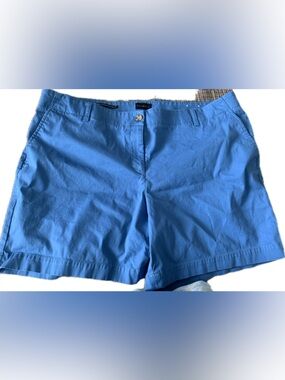 Talbots Bright Blue Flat-Front Relaxd Chino Cotton Shorts